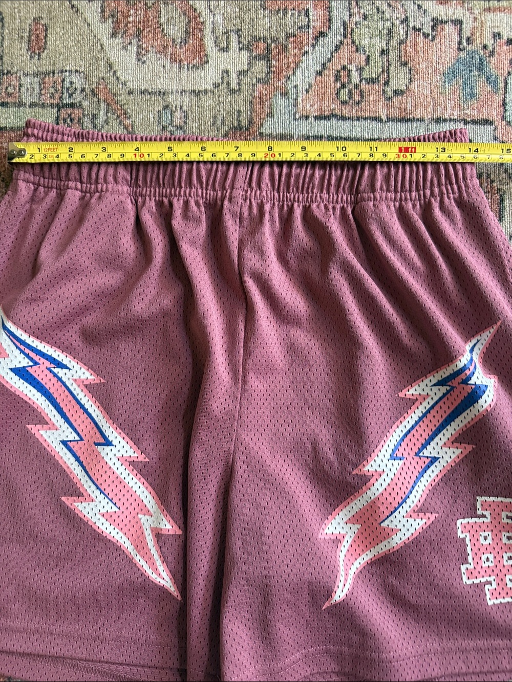 Eric Emanuel Dusty Rose Mesh Shorts with Lightning Motif - Picture 7 of 7